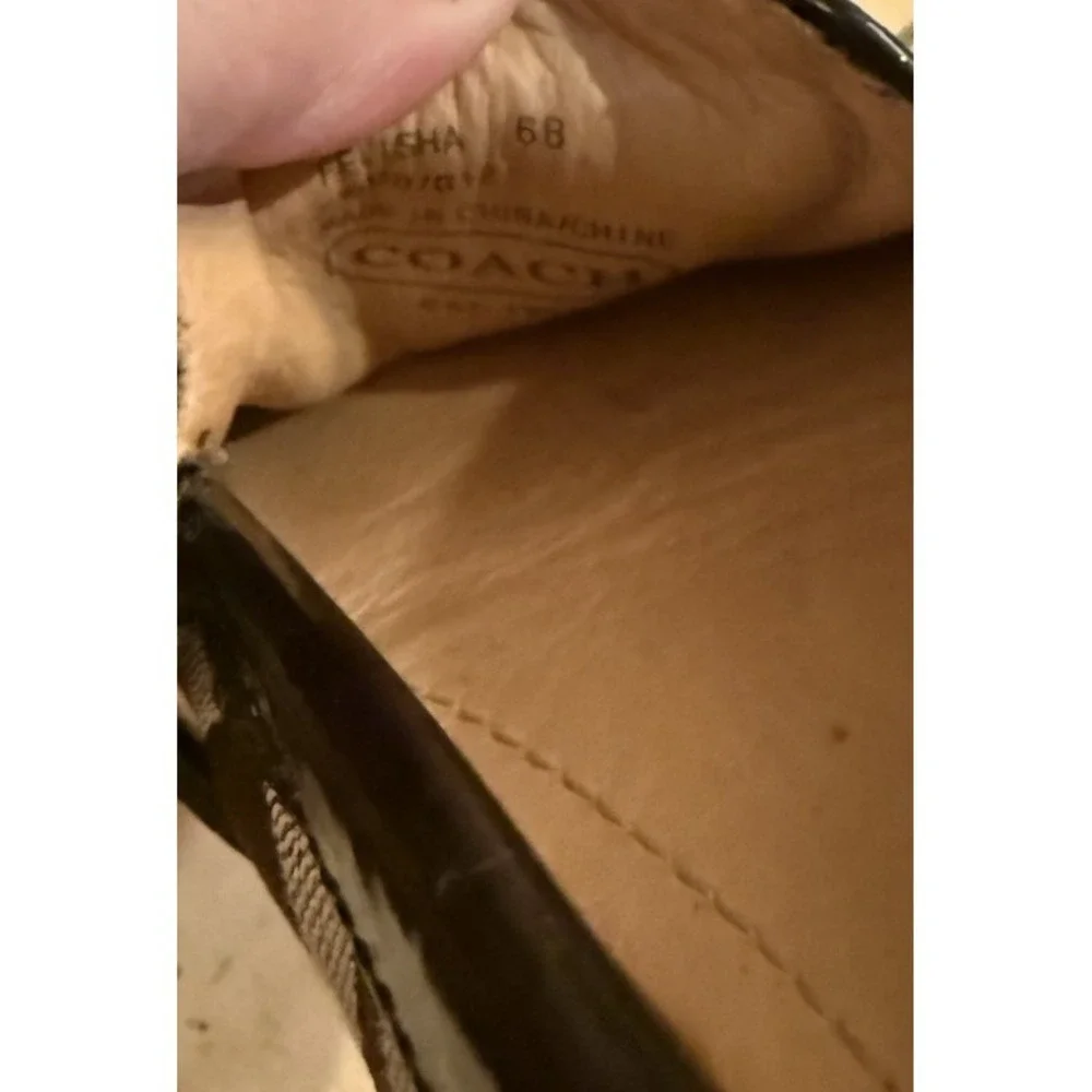 Coach 6 Felisha‎ Signature Loafers Tan And Brown Jacquard Fabric Logo Preppy